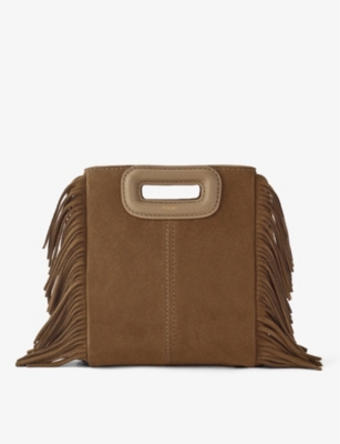 MAJE MAJE CAMEL MINI M TASSEL-TRIMMED SUEDE SHOULDER BAG,39436688