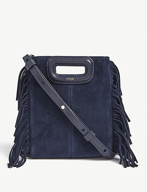MAJE: Mini M tassel-trimmed suede shoulder bag