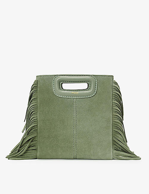 MAJE: Mini M tassel-trimmed suede shoulder bag