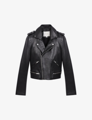 Maje Basaltm Leather Biker Jacket In Noir / Gris