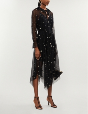 MAJE Star embroidered mesh maxi dress Selfridges