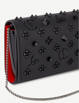 Christian Louboutin Paloma Wallet On Chain In Leather With Loubinthesky Spikes In Black/ultr
