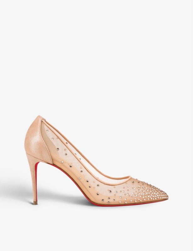 Follie Strass 85 Suede And Mesh Heeled Courts