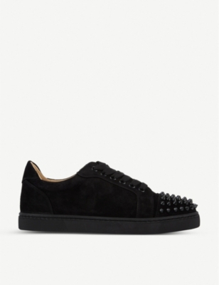 Shop Christian Louboutin Women's Black/black/bk Vieira Spikes Flat Veau Velour Trainers