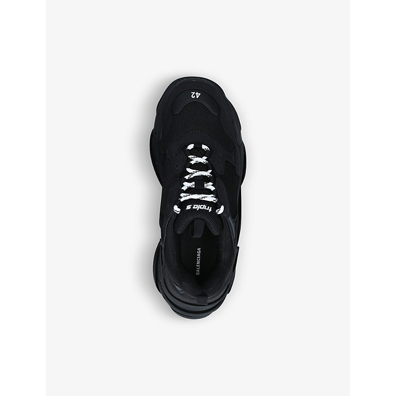 Shop Balenciaga Mens Black Triple S Runner Leather And Mesh Trainers