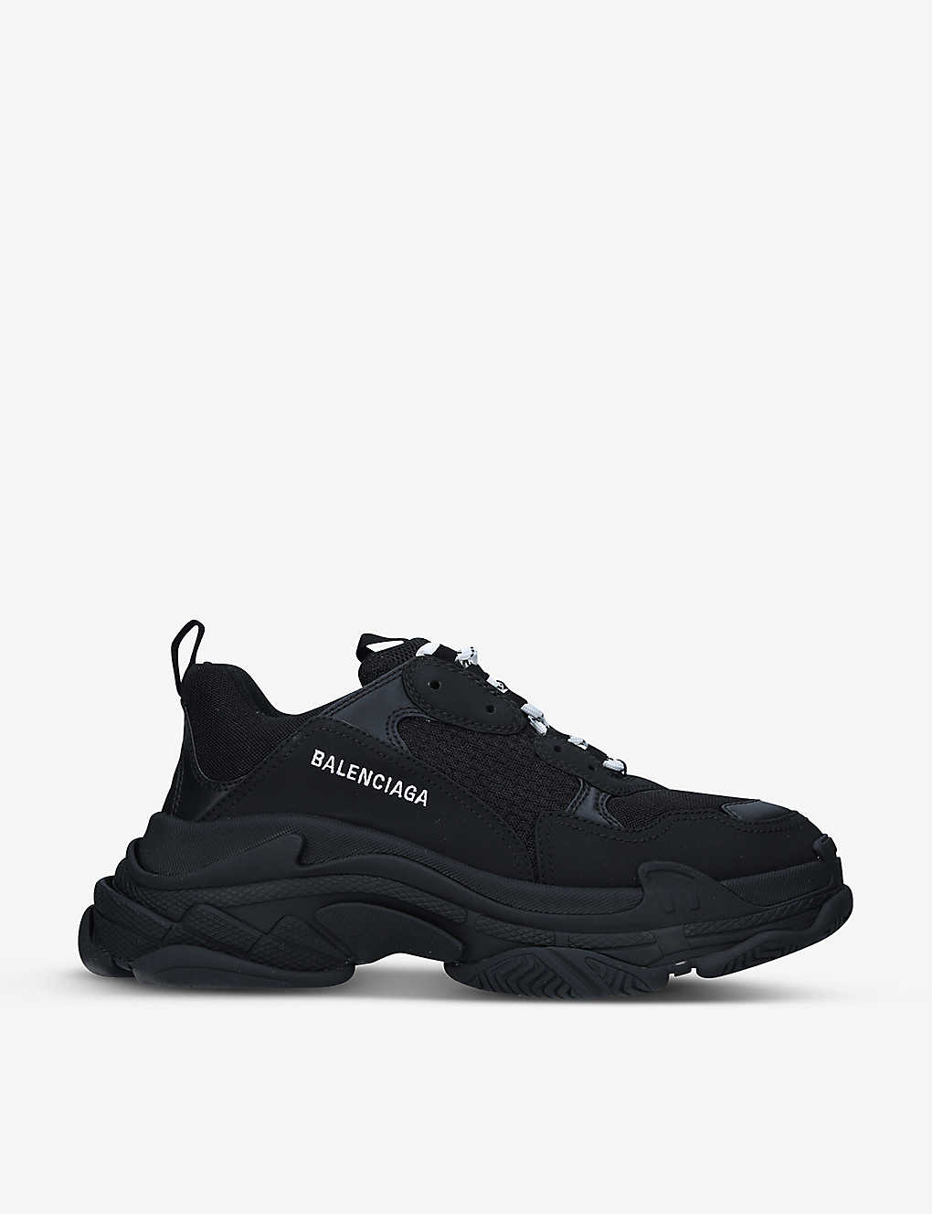 Shop Balenciaga Mens Black Triple S Runner Leather And Mesh Trainers