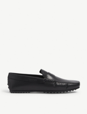 Tod's City Penny Loafer Leather Driving Shoes In Black