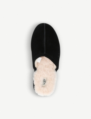 Ugg Black Wool Slip-on Slippers With Cream Lining In Black