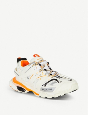 Shop Balenciaga Men's White/orange Track Nylon And Mesh Trainers In White/comb