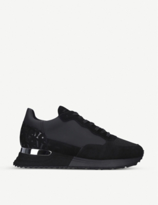 Shop Mallet Mens Black Popham Suede Running Trainers