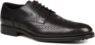 TOD'S Black Leather Lace-Up Wingtip Oxfords | ModeSens