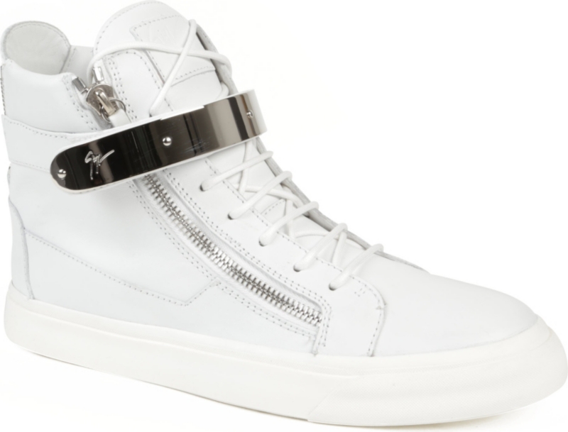 GIUSEPPE ZANOTTI   Silver plated leather high top trainers