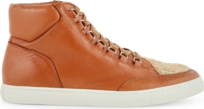 KG KURT GEIGER   Brickerz shearling and leather high top trainers