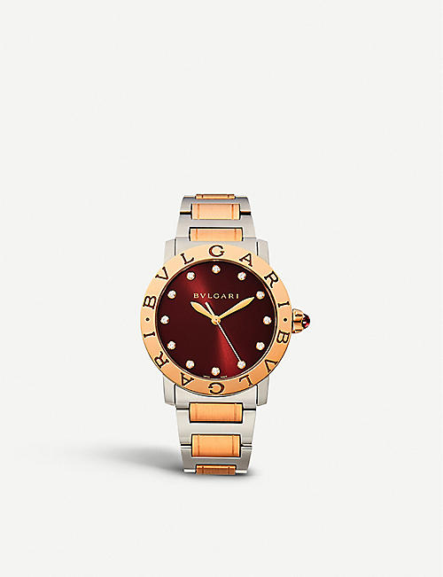 BVLGARI: BVLGARI-BVLGARI 18ct pink-gold, stainless steel and diamond watch