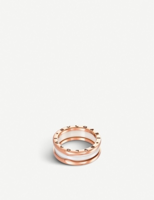 Bvlgari B Zero1 Two Band 18kt Pink Gold And Ceramic Ring Selfridges Com