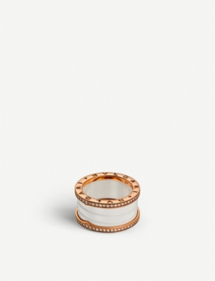 Bvlgari B Zero1 Four Band 18kt Pink Gold White Ceramic And Diamond Ring Selfridges Com