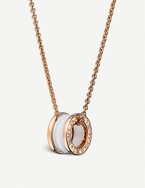 BVLGARI: B.zero1 18kt pink-gold and ceramic pendant necklace