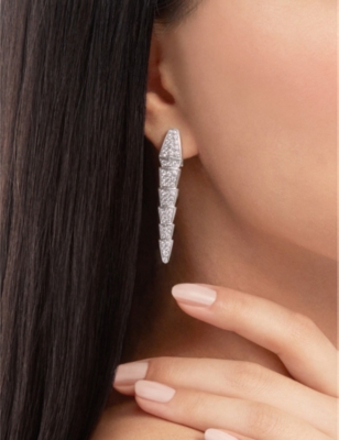 BVLGARI: Serpenti 18kt white-gold earrings with full pavé diamonds