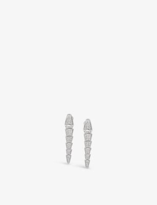 Bvlgari Womens White Gold Serpenti 18kt White-gold Earrings With Full Pavé Diamonds