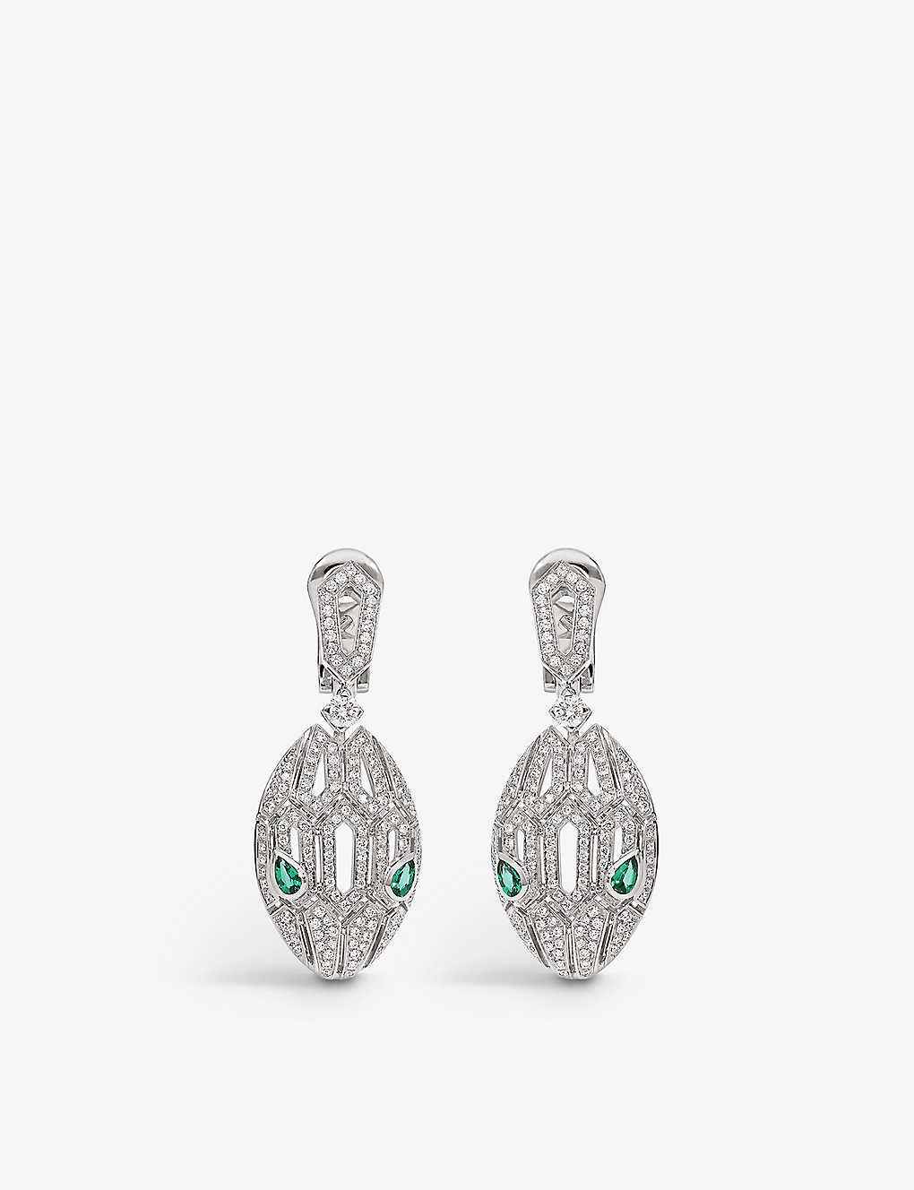 Bvlgari Womens White Gold Serpenti Seduttori 18ct White-gold, Emerald And Diamond Earrings