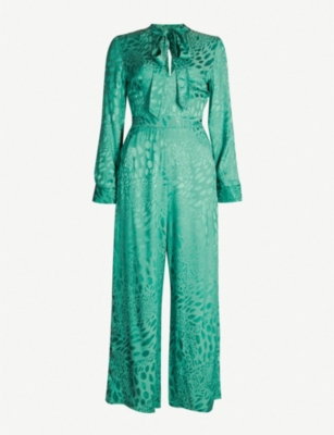 topshop green jacquard jumpsuit