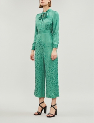 topshop green jacquard jumpsuit