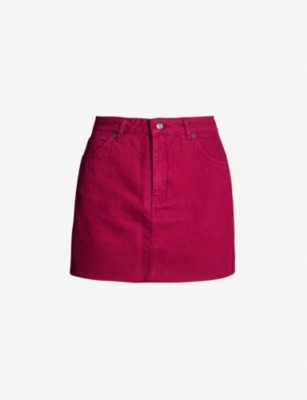 topshop raspberry denim skirt