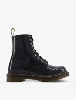 DR. MARTENS' DR. MARTENS MEN'S BLACK PATENT 8-EYELET LACE-UP PATENT LEATHER BOOTS,54380295