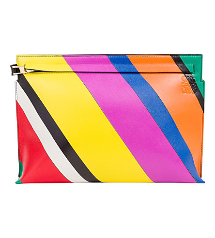 LOEWE T POUCH STRIPED LEATHER CLUTCH BAG, MULTICOLOUR | ModeSens