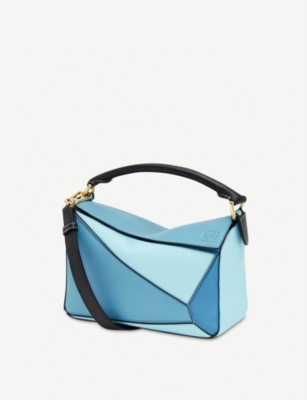 Loewe Puzzle Small Leather Shoulder Bag In Light Blue/aqua
