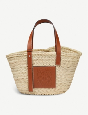 LOEWE Small Raffia Basket Tote Bag Tan