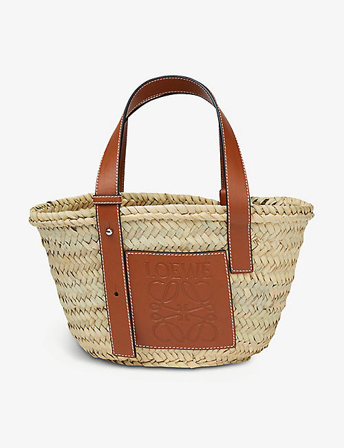 LOEWE: Woven raffia small basket bag