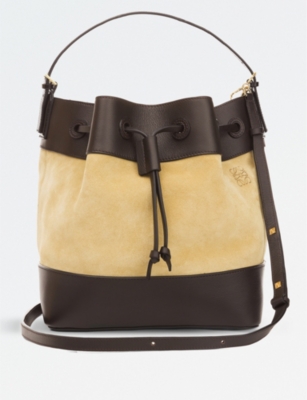 LOEWE Midnight Smooth Leather-Trimmed Suede Bucket Bag in Brown | ModeSens