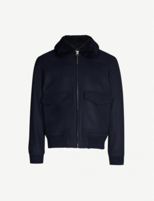 SANDRO: Aviator zip-through shearling wool-blend jacket