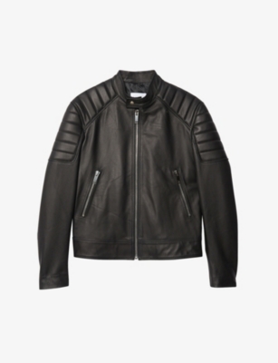 SANDRO: Stand-collar leather jacket