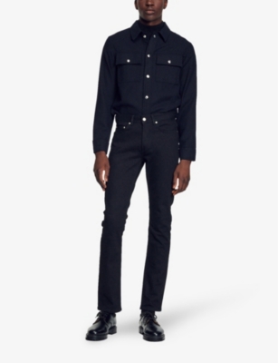 Sandro Mens Black Straight Slim-fit Jeans In Black