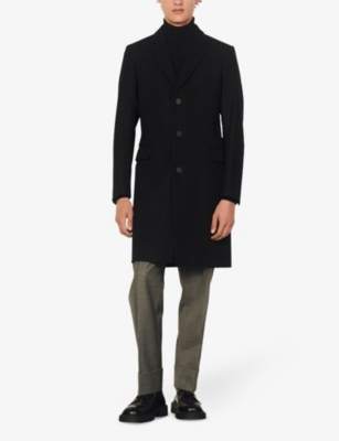 Shop Sandro Men's Black Single-breasted Wool-blend Coat