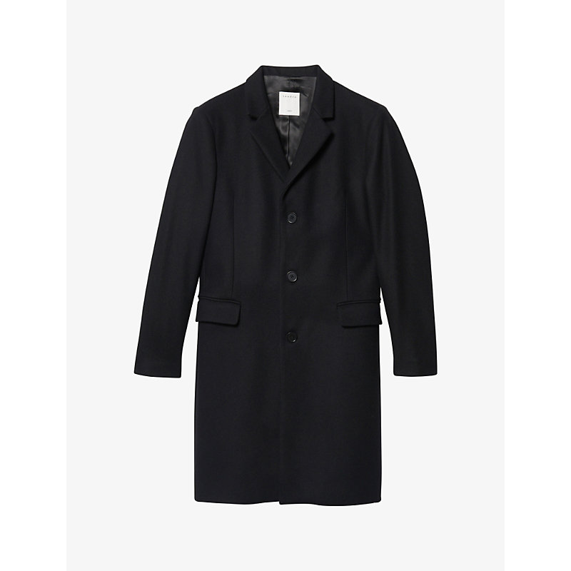 Shop Sandro Men's Black Single-breasted Wool-blend Coat