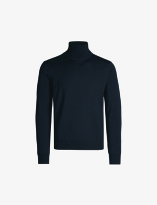 Shop Sandro Men's Navy Blue Turtleneck Fine-knit Wool Jumper