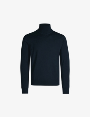 Sandro Turtleneck Fine-knit Wool Jumper In Navy Blue