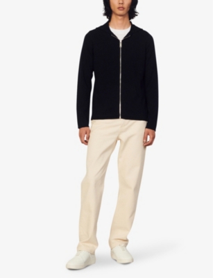 Sandro Wire Long-sleeved Wool Hoody In Navy Blue