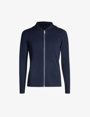 Sandro Wire Long-sleeved Wool Hoody In Navy Blue