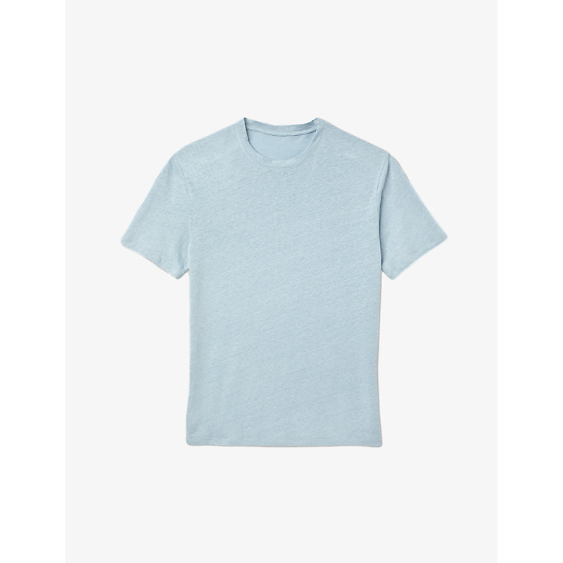 Shop Sandro Mens Bleus Crewneck Linen-jersey T-shirt