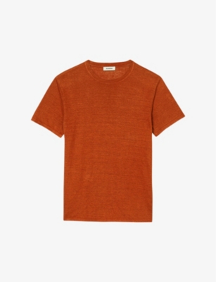 Shop Sandro Mens Bruns Crewneck Linen-jersey T-shirt