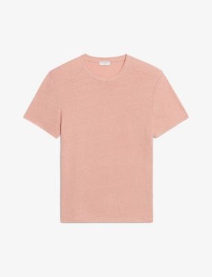 Sandro Crewneck Linen-jersey T-shirt In Jaunes / Oranges