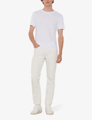 Shop Sandro Men's White Crewneck Linen-jersey T-shirt