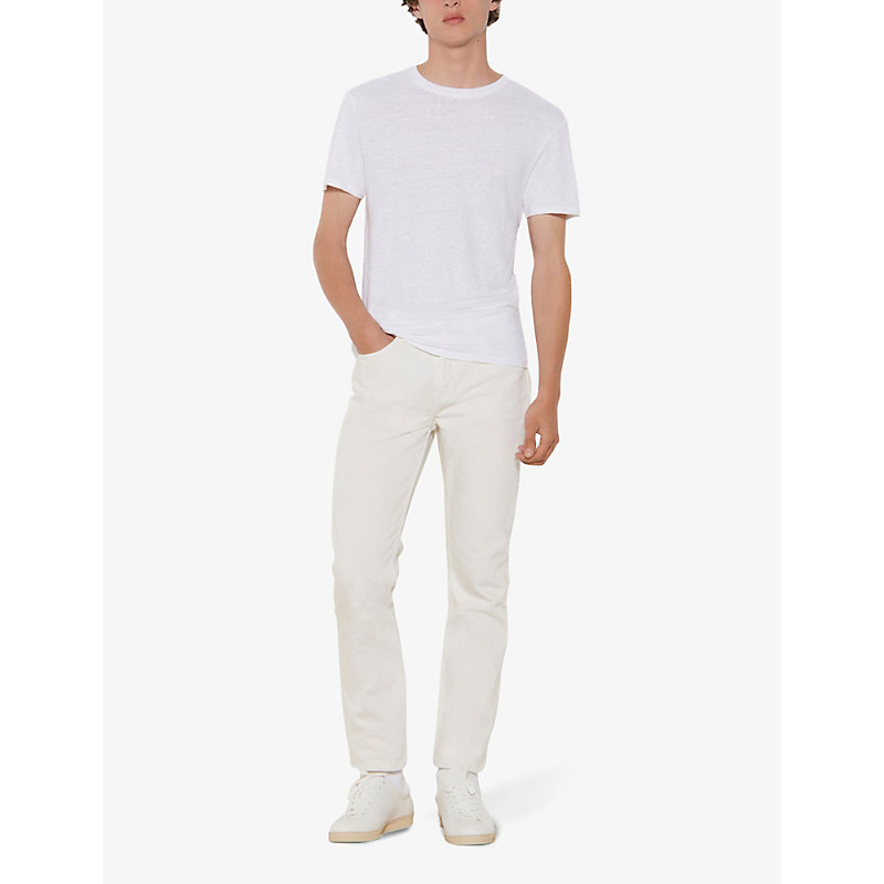 Shop Sandro Men's White Crewneck Linen-jersey T-shirt