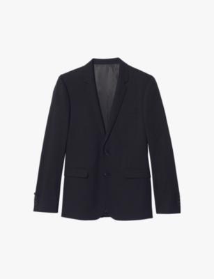 Shop Sandro Mens Navy Blue Slim-fit Wool-blend Blazer