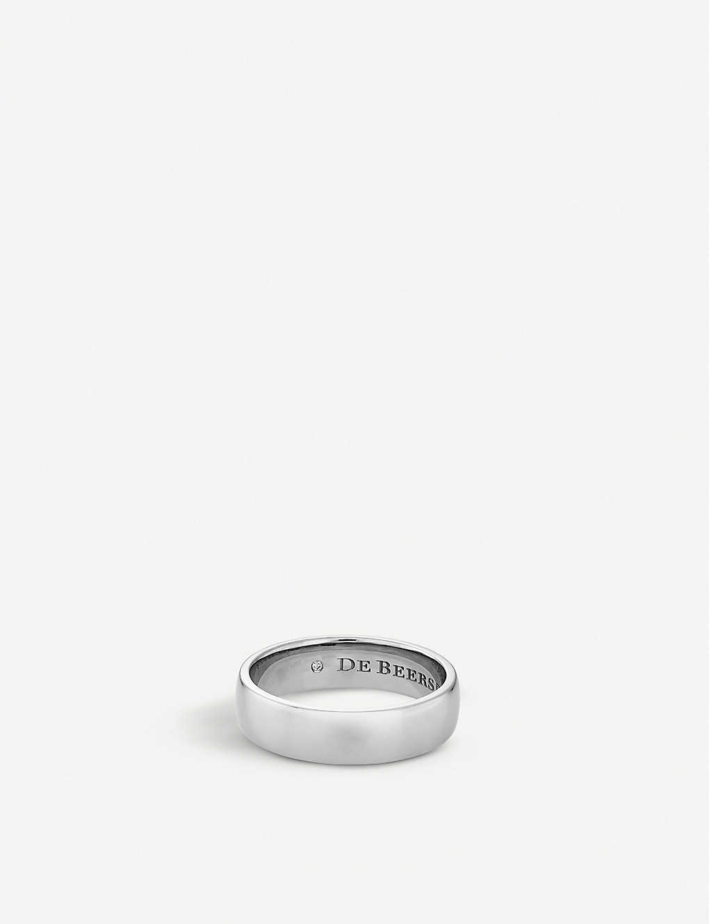 De Beers Wide Court Platinum And Diamond Wedding Band In White