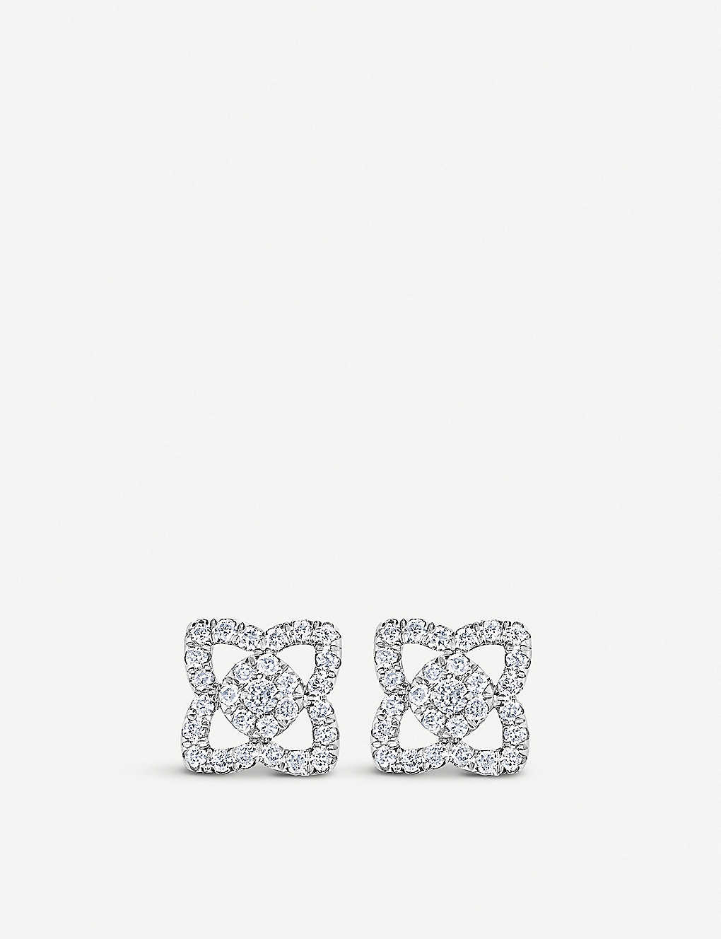 De Beers Enchanted Lotus 18ct White-gold And Diamond Earrings In Silver
